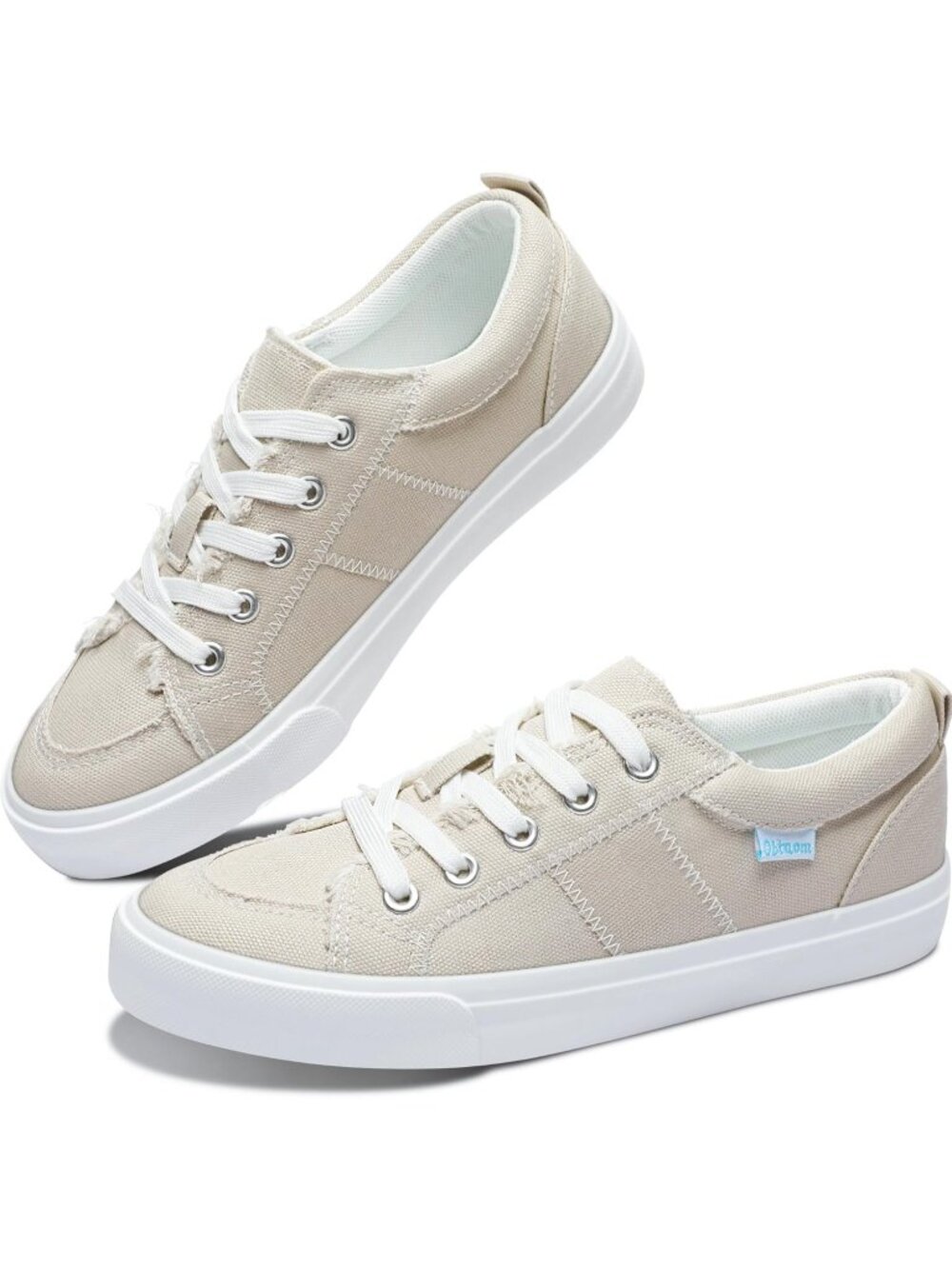 🆕Women's Beige Sneakers Cute Lace up Canvas Shoes Low Top Washed Casual